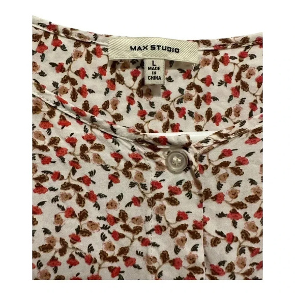 Max Studio Fall Floral Ruffle Sleeve Button Blouse // Size Large - Picture 4 of 8